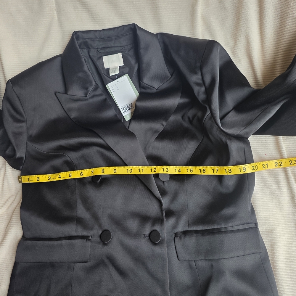 H&M double-breasted fitted jacket dress satin effect black sz L BNWT - Picture 5 of 13